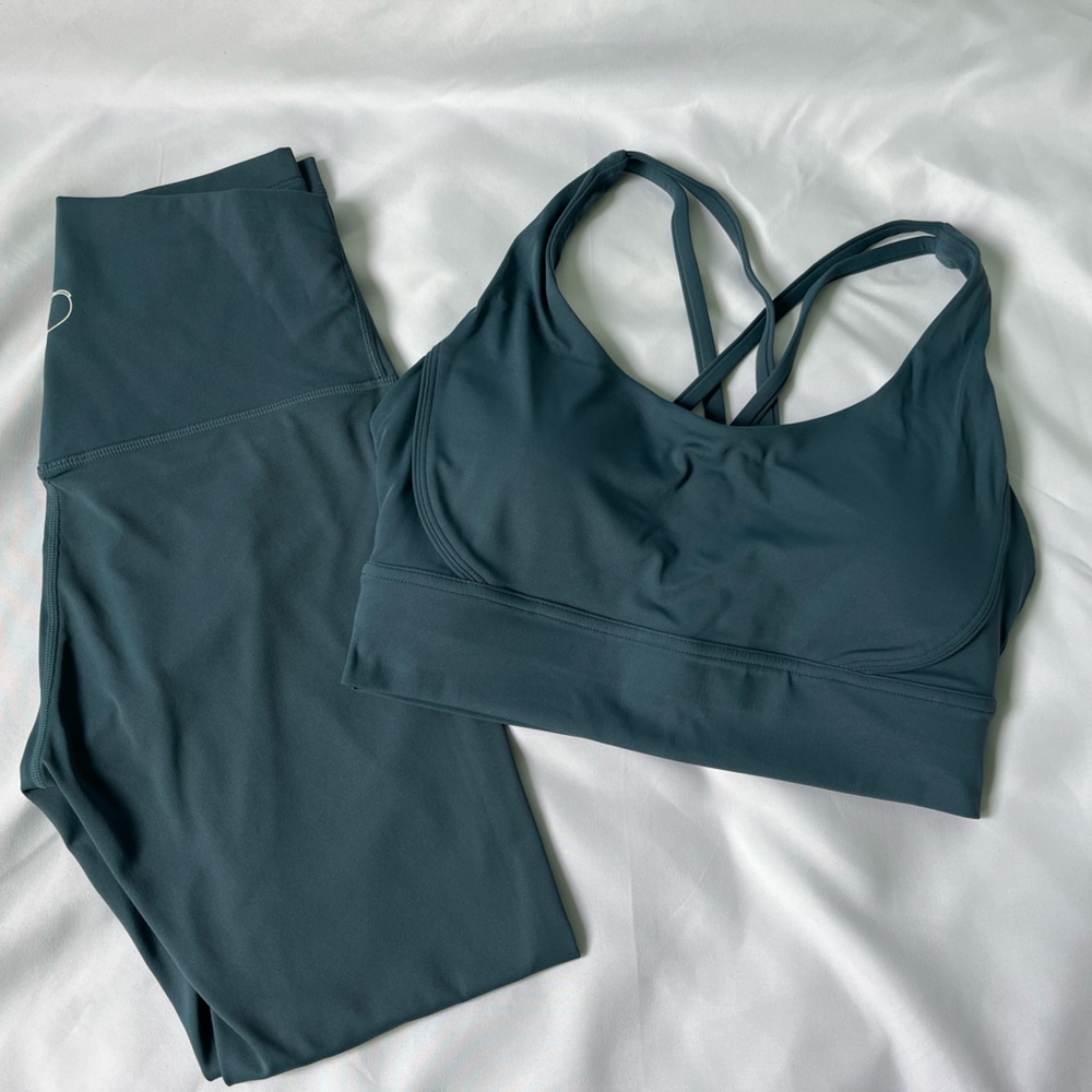 Teal Green leggings and sports bra set